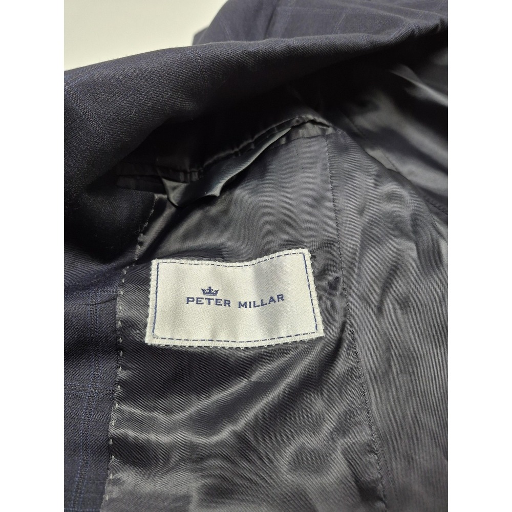 Peter Millar Blazer Mens 36S Blue 100% Wool Sport Coat Made In Canada Windowpane - Picture 4 of 14